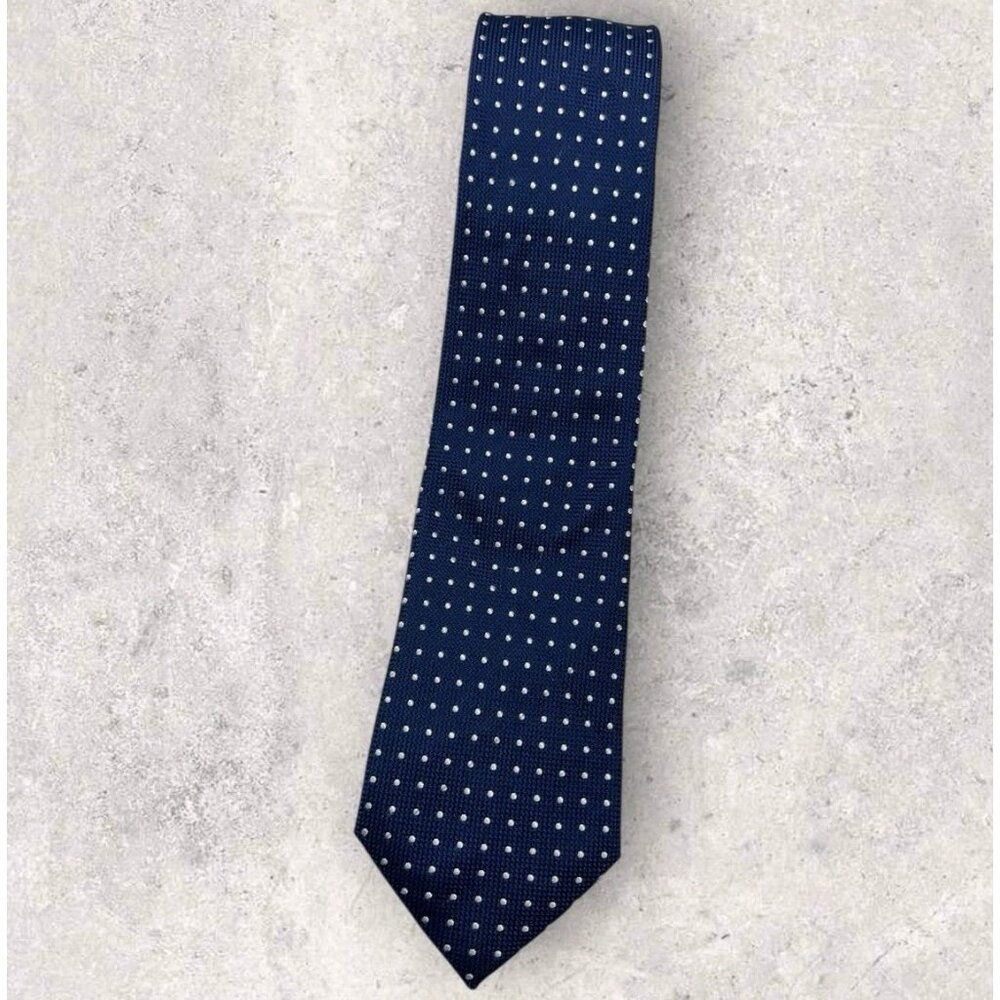 SUITSUPPLY Silk Tie XL Blue White Polka Dot W:3.2" EUC